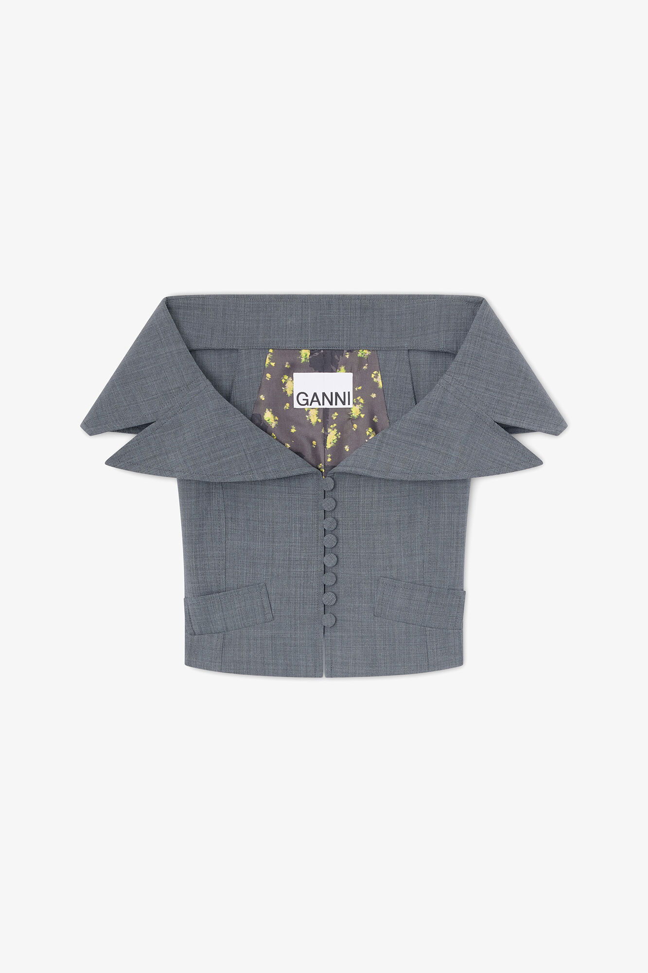 Vest in Grey Wool Melange, Wool, in colour Phantom - 1 - GANNI