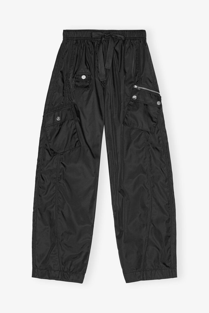 Pantalon élastique en nylon noir, Black