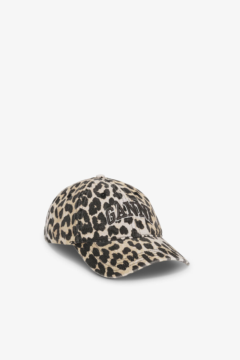 Cap in Leopard Canvas, Organic Cotton, in colour Leopard - 1 - GANNI