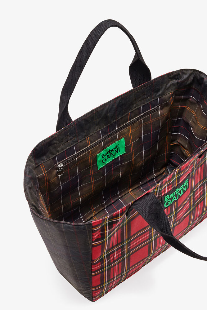 Tote in Red Tartan, Dark Green