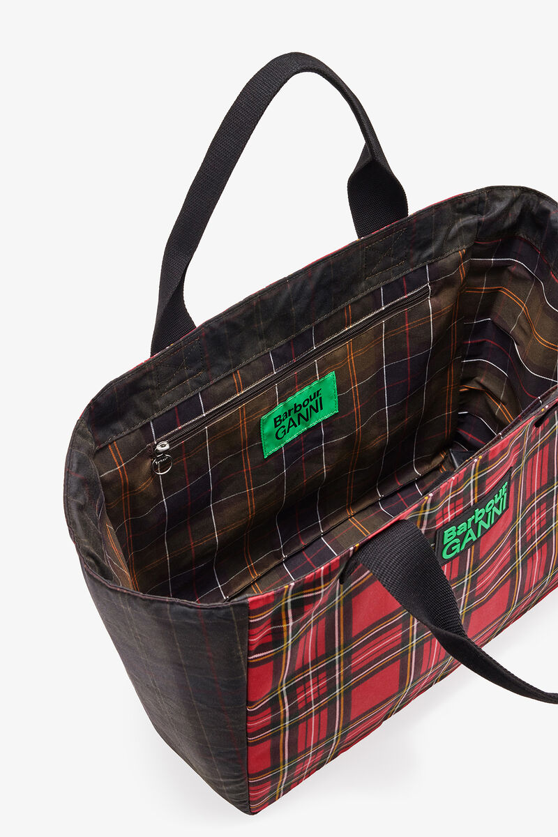 Tote in Red Tartan, Cotton, in colour Dark Green - 3 - GANNI