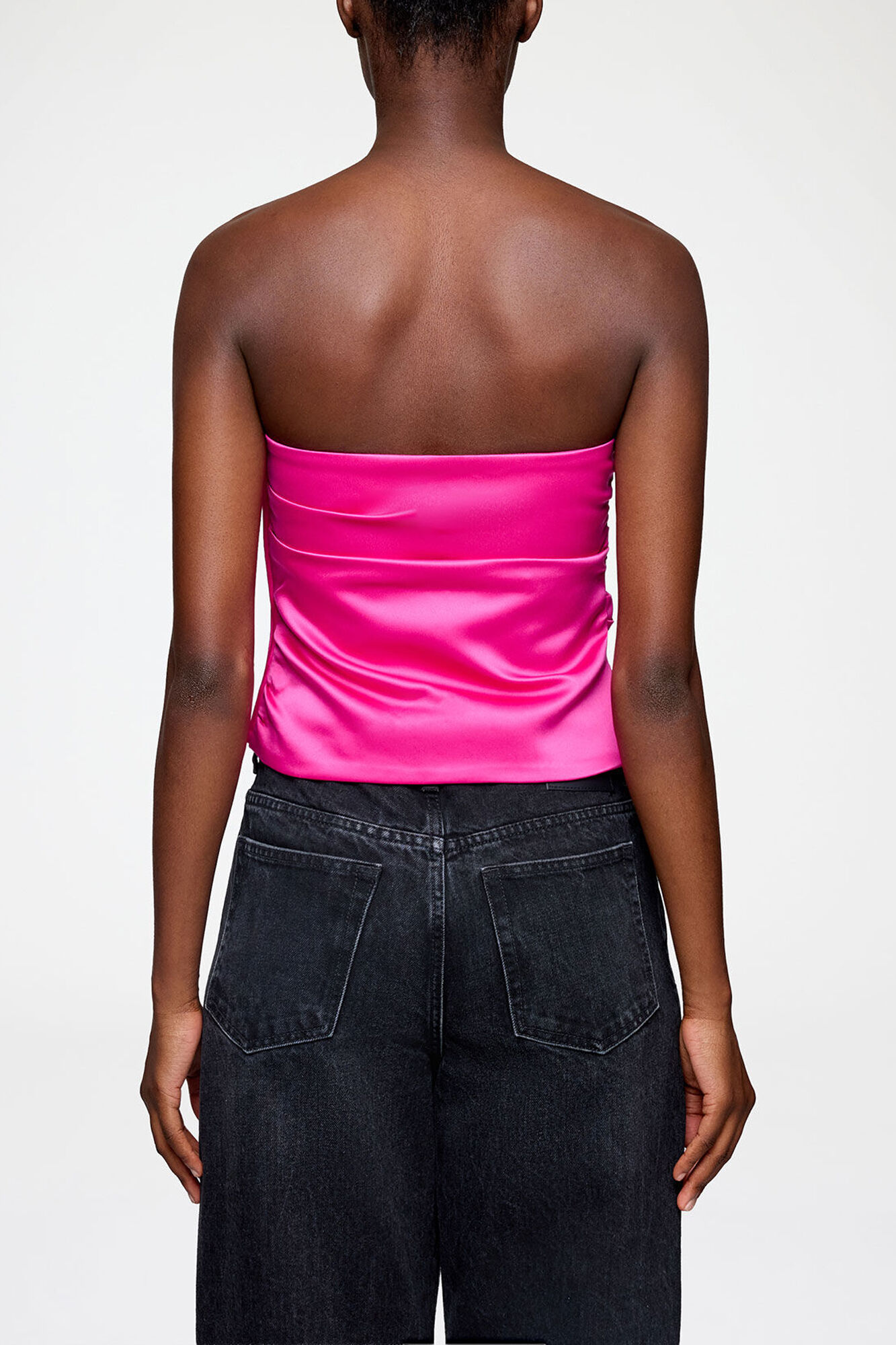 Topp i duchesse-satin, Recycled Polyester, in colour Raspberry Rose - 3 - GANNI