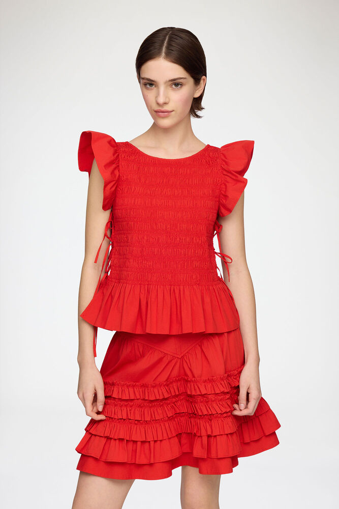 Top in Smocked Cotton, Goji Berry