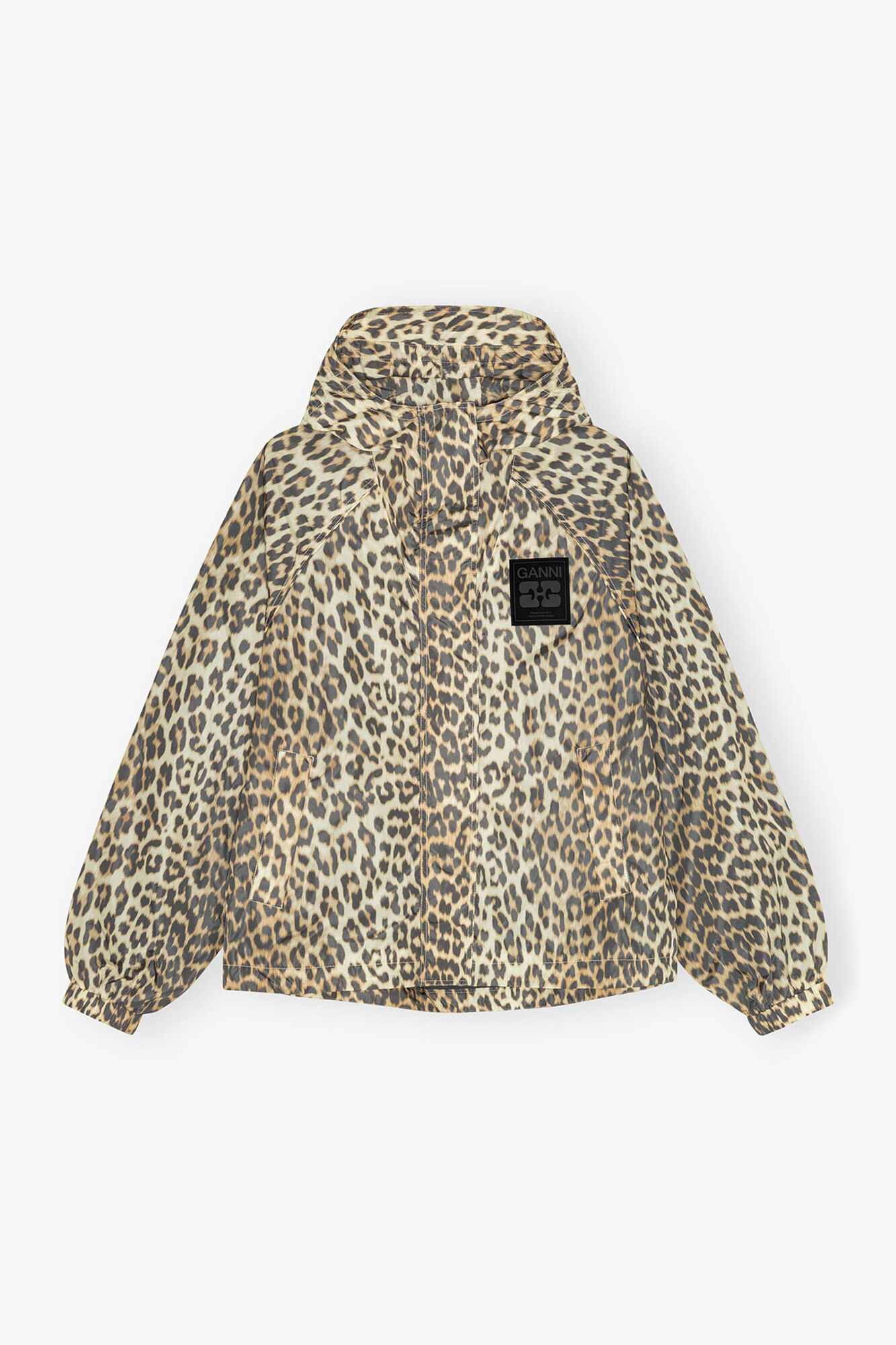 Jakke i leopard nylon, Recycled Nylon, in colour Almond Milk - 1 - GANNI