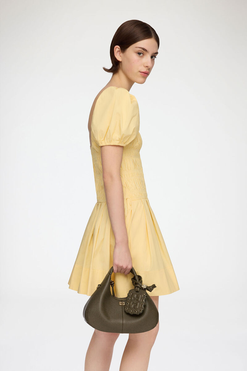Mini Hobo Bag in Grained Green, Recycled Polyester, in colour Military Olive - 1 - GANNI