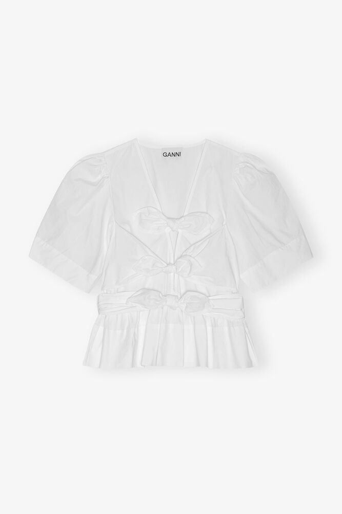 White Washed Stretch Cotton Tie Strap Blouse, Bright White