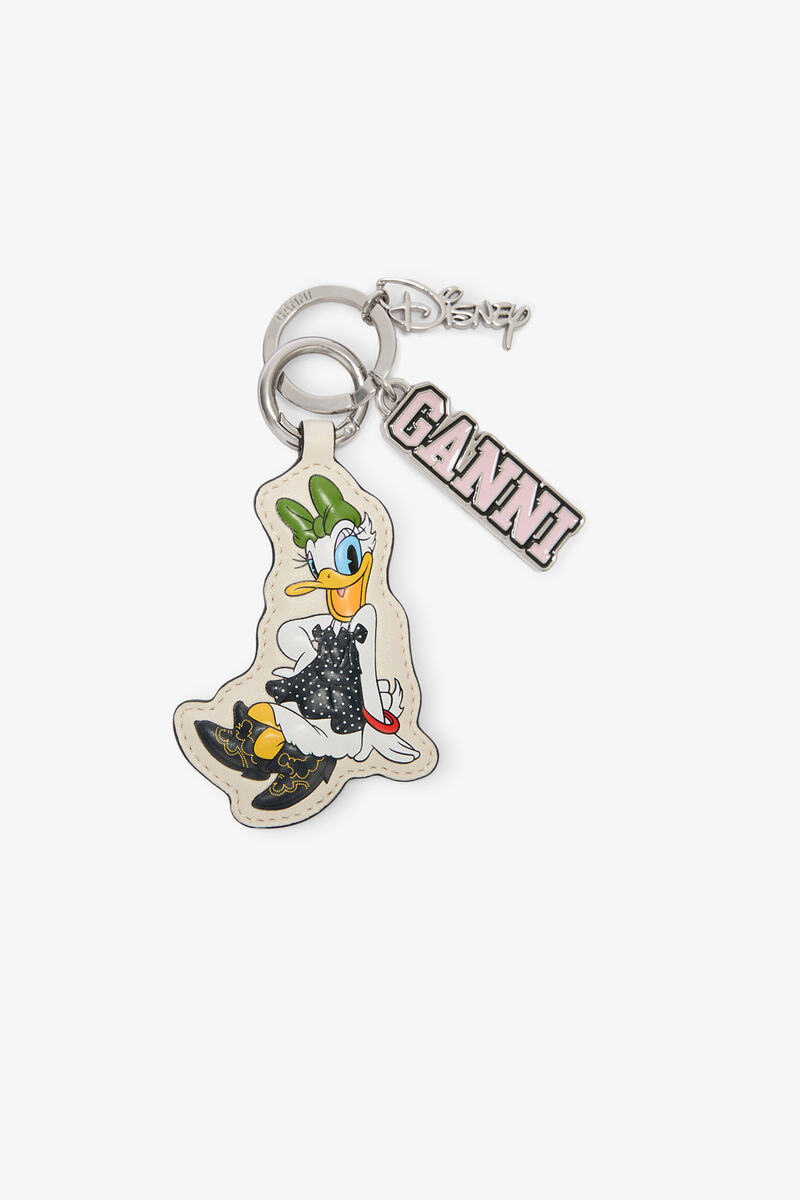 Daisy Duck hvid nøglering, Recycled Leather, in colour Egret - 1 - GANNI
