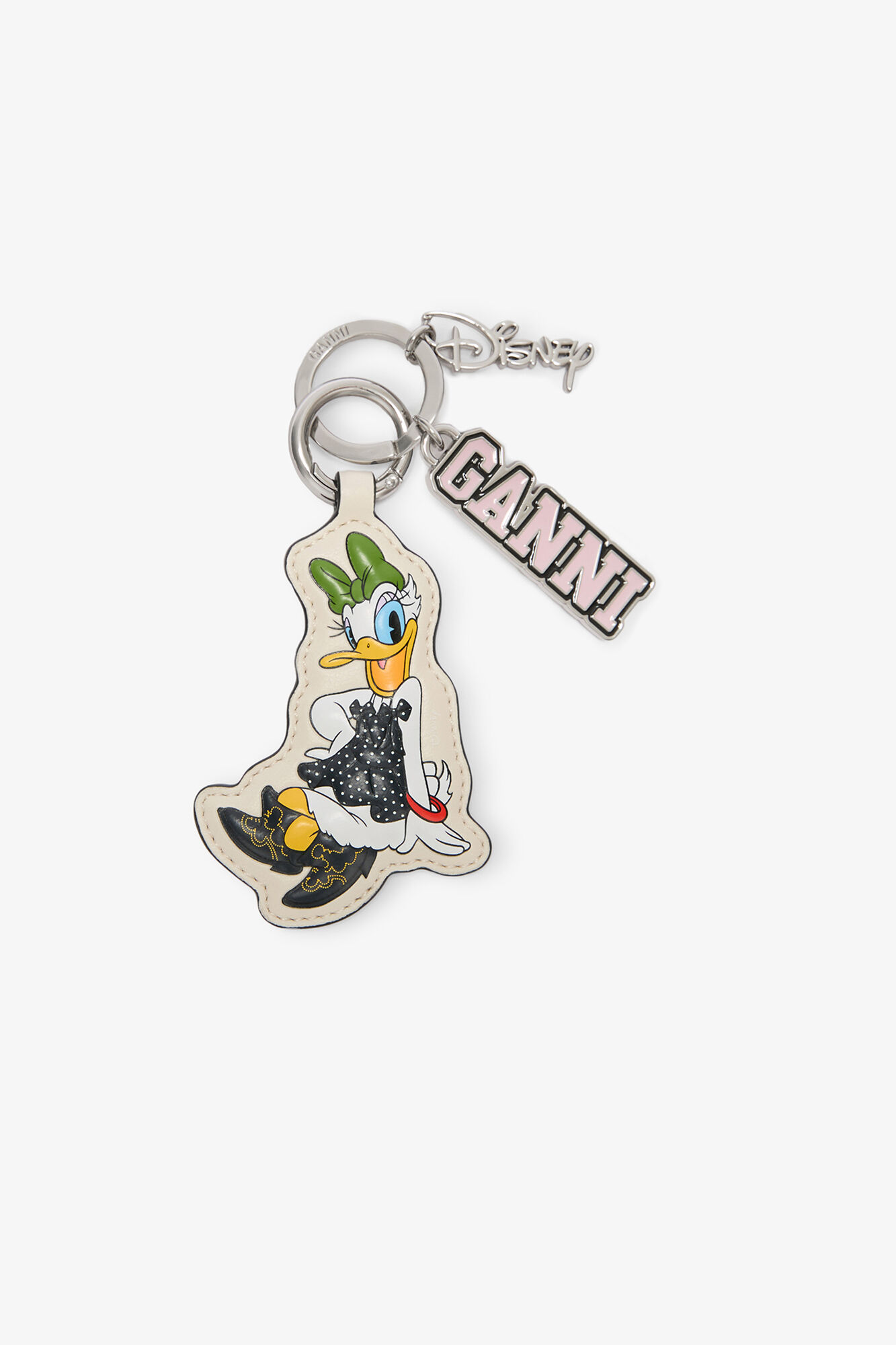 Daisy Duck hvid nøglering, Recycled Leather, in colour Egret - 1 - GANNI