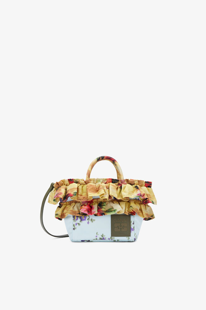 Tote Mini in Ruffle Print, Iced Aqua