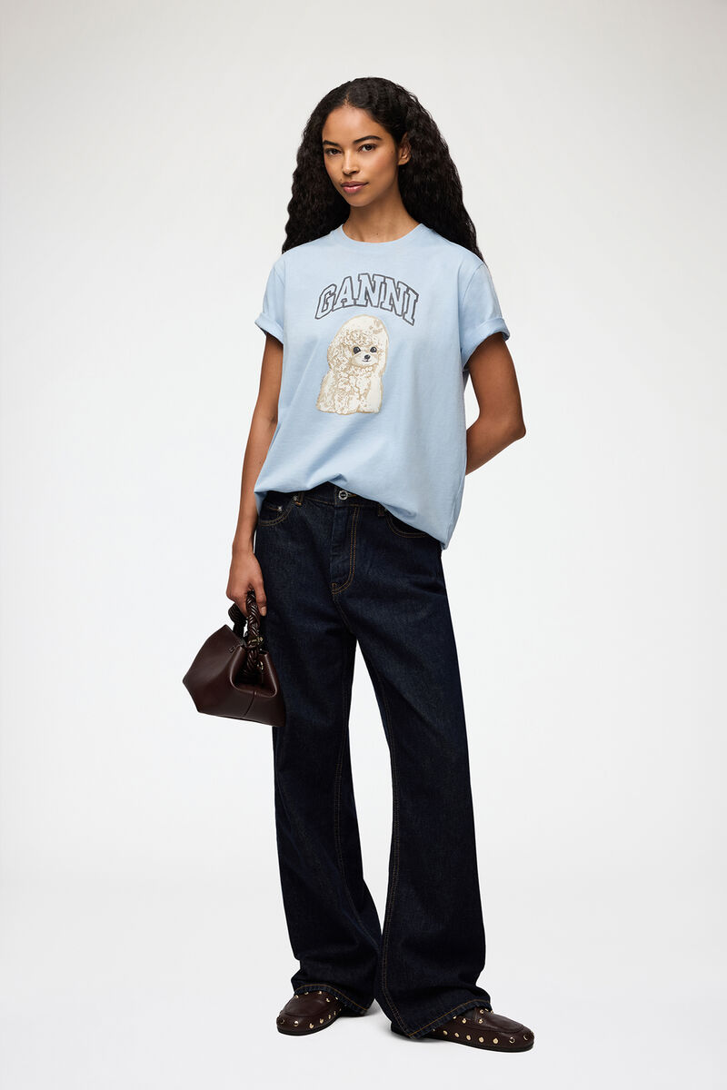T-shirt with Poodle, Organic Cotton, in colour Soft Chambray - 2 - GANNI