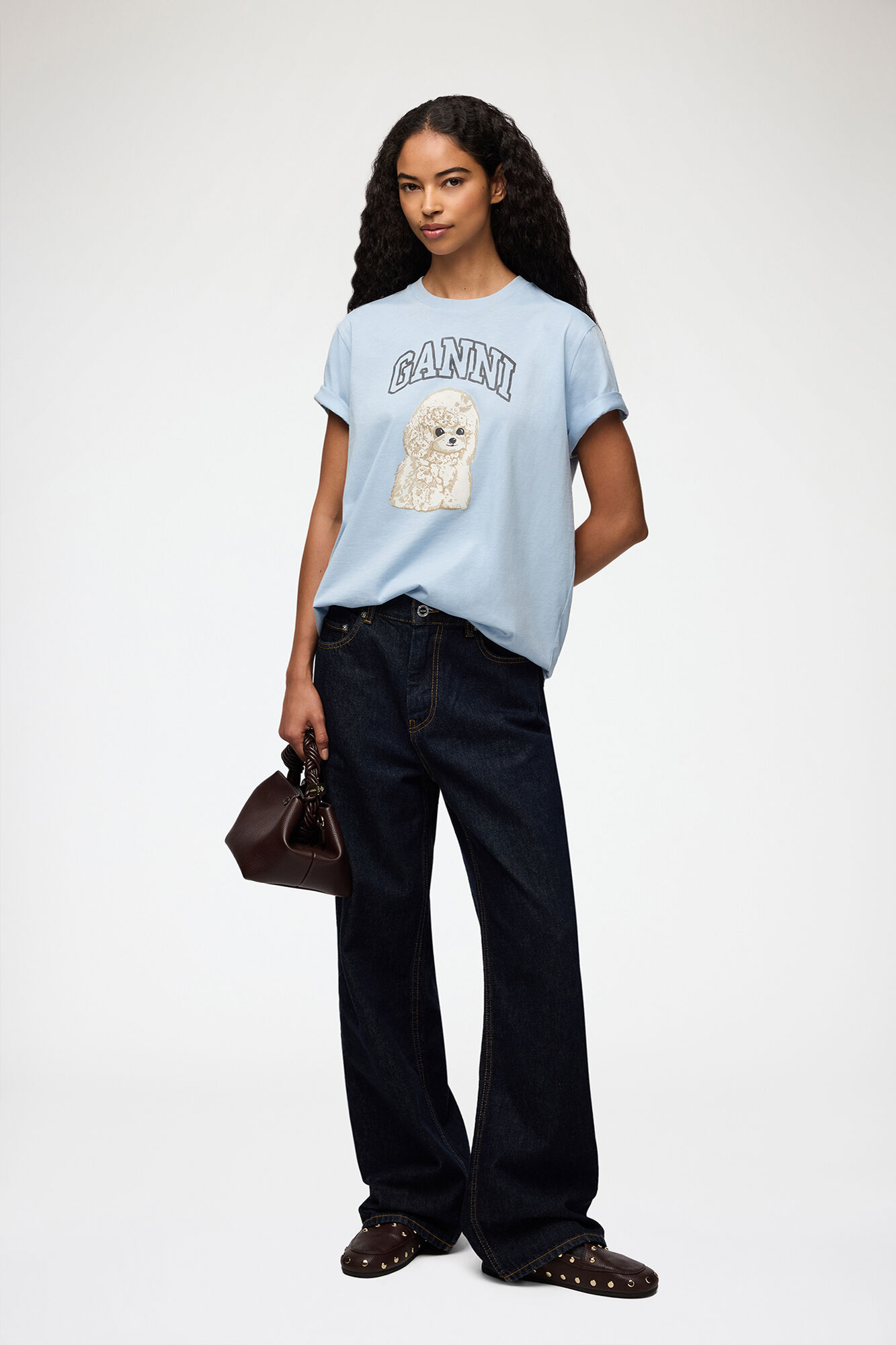 T-shirt with Poodle, Organic Cotton, in colour Soft Chambray - 2 - GANNI