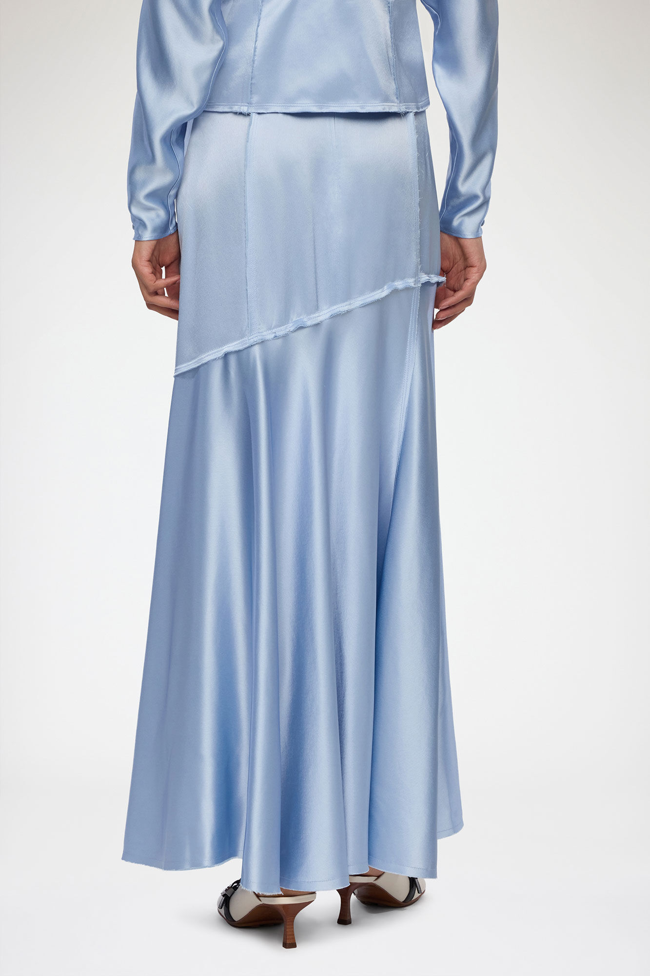Long Skirt in Blue Satin, Acetate, in colour Soft Chambray - 2 - GANNI