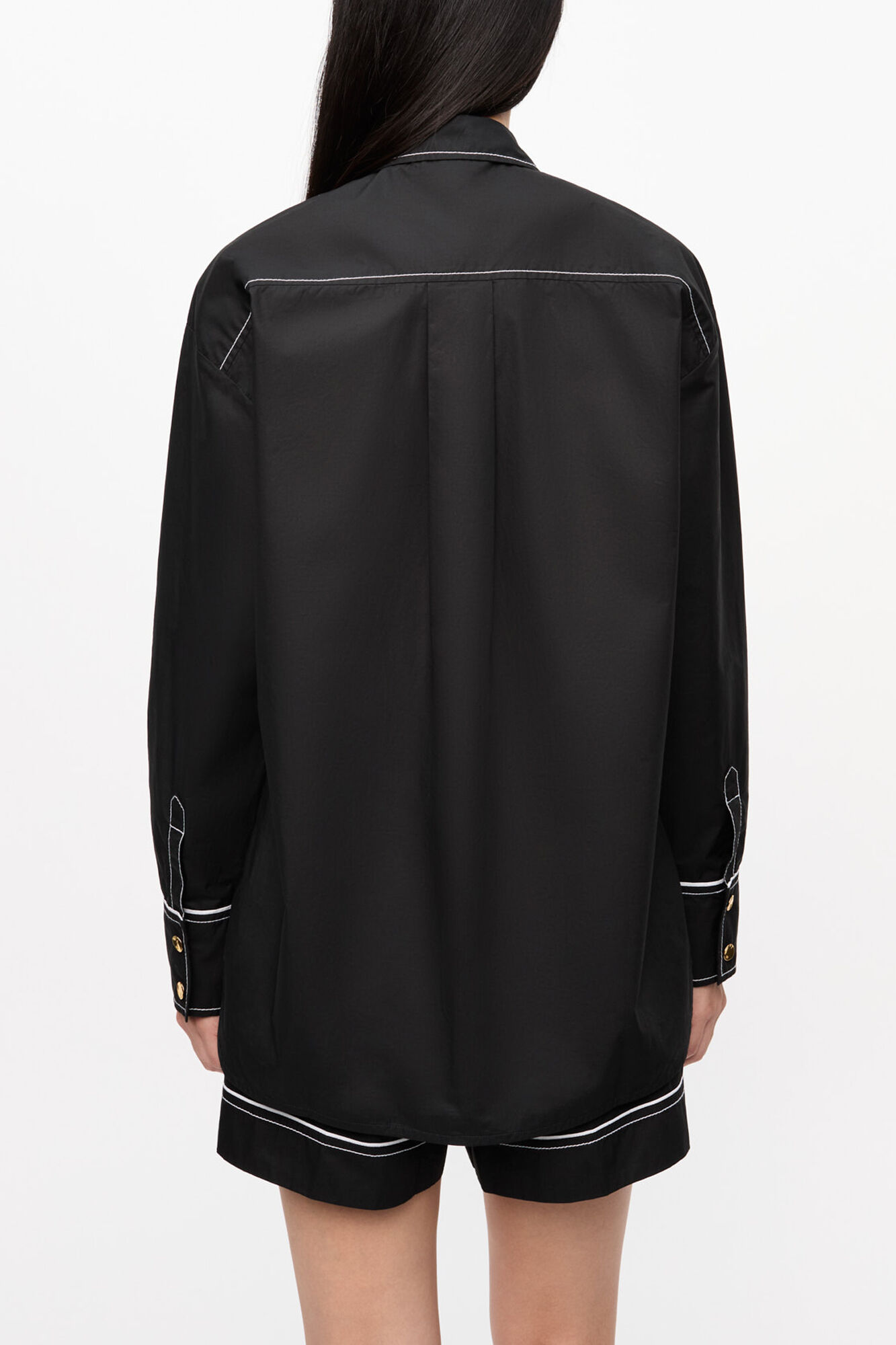 Black Cotton Poplin Raglan Shirt, Organic Cotton, in colour Black - 2 - GANNI