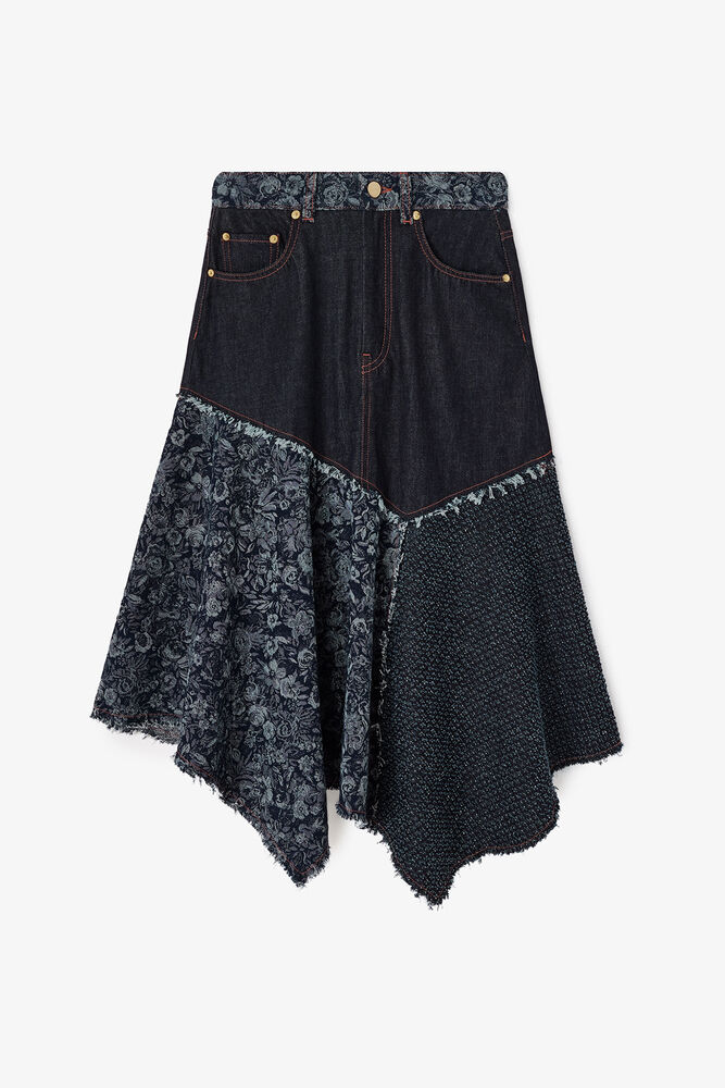 Skirt in Patchwork Denim, Rinse