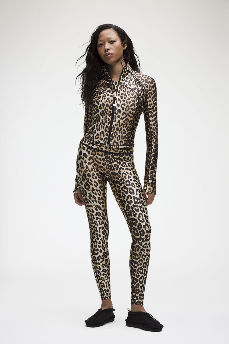 Ruffle-Trim MR Tight in Leopard, Recycled Polyamide, in colour Multicolour - 1 - GANNI