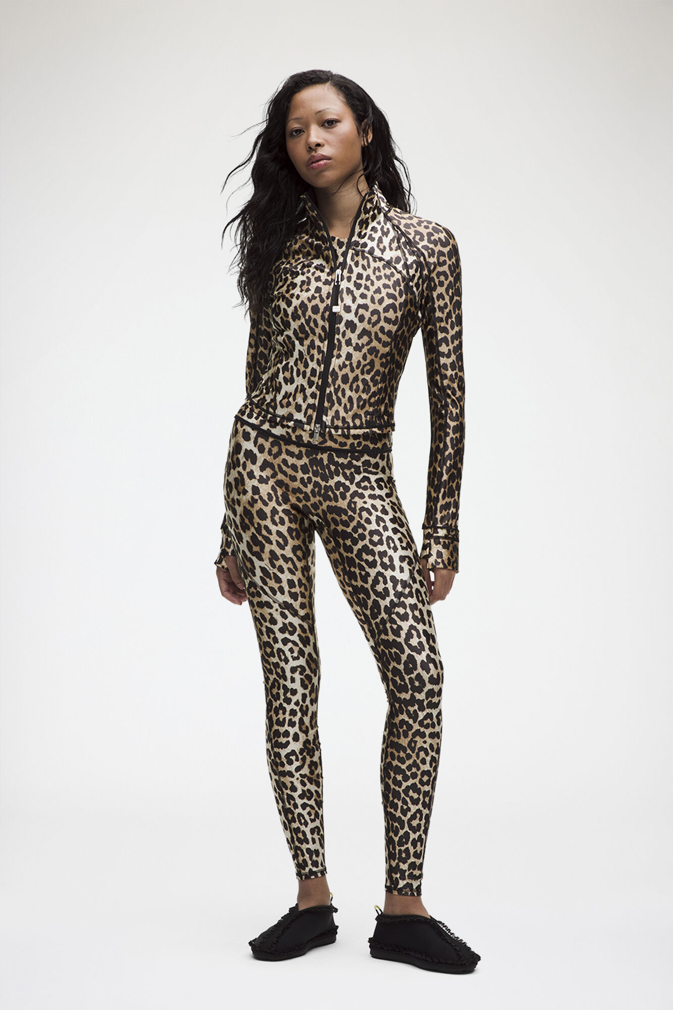 Ruffle-Trim MR Tight in Leopard, Recycled Polyamide, in colour Multicolour - 1 - GANNI