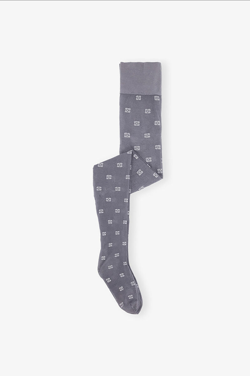 Grey Glitter Butterfly Lace Tights, Recycled Polyamide, in colour Dark Silver - 1 - GANNI