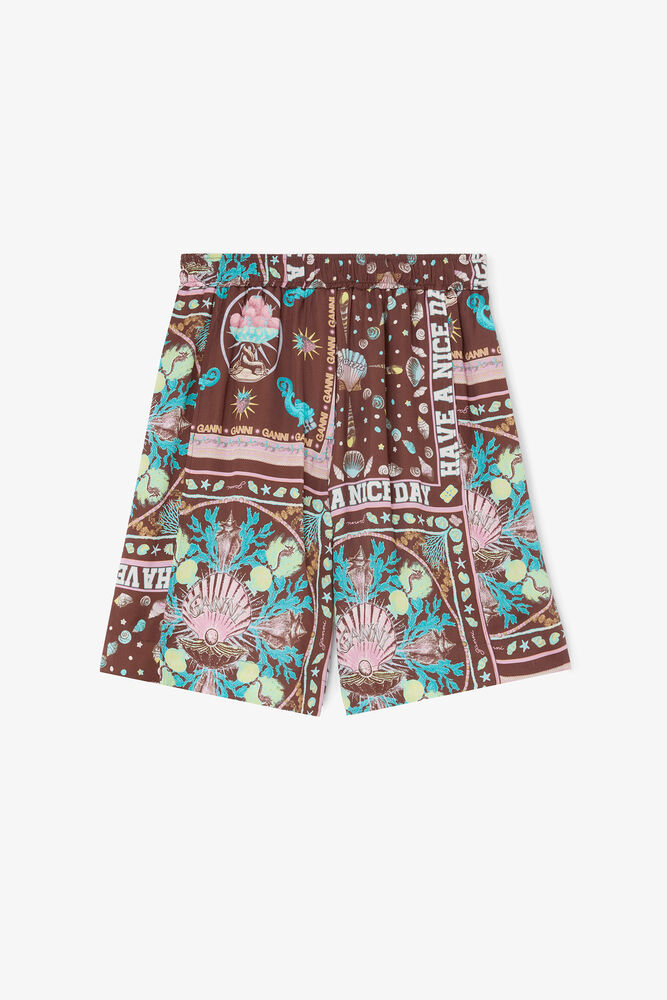 Shorts in Printed Twill, Chicory Coffee