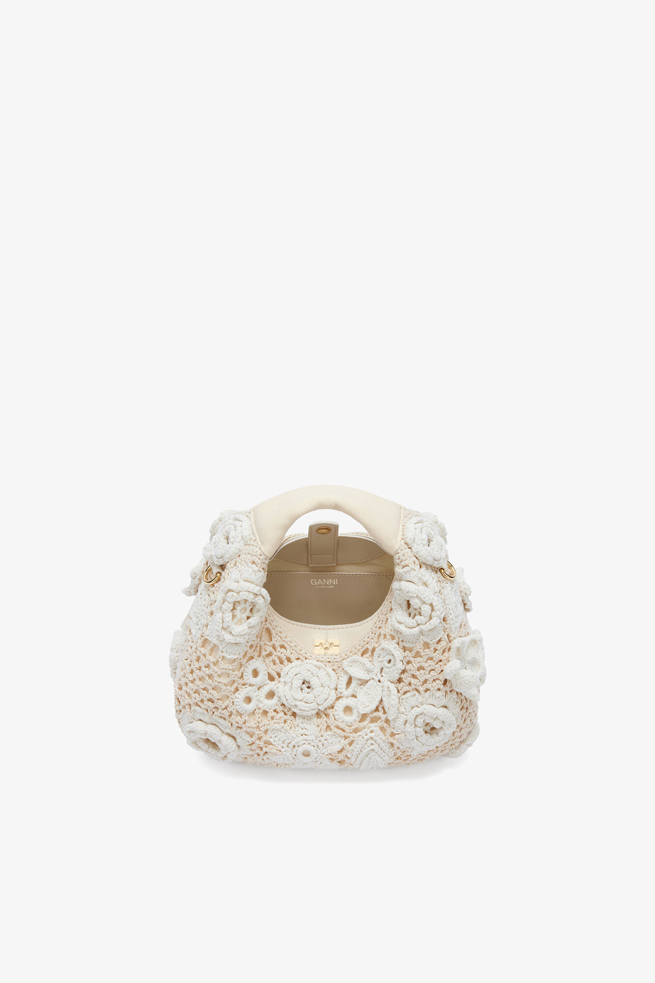Mini Hobo Bag in White Crochet, Organic Cotton, in colour Egret - 3 - GANNI