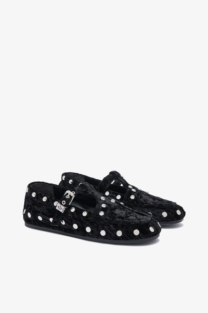 Mary Jenny Moccasins in Black Velvet, Black