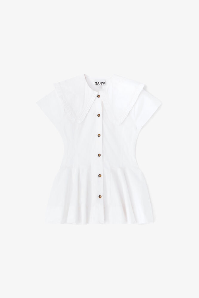 Chemise courte à volants en coton, Bright White