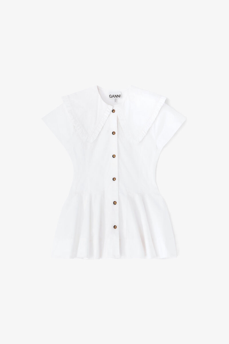 Short Cotton Ruffle Shirt, Organic Cotton, in colour Bright White - 1 - GANNI