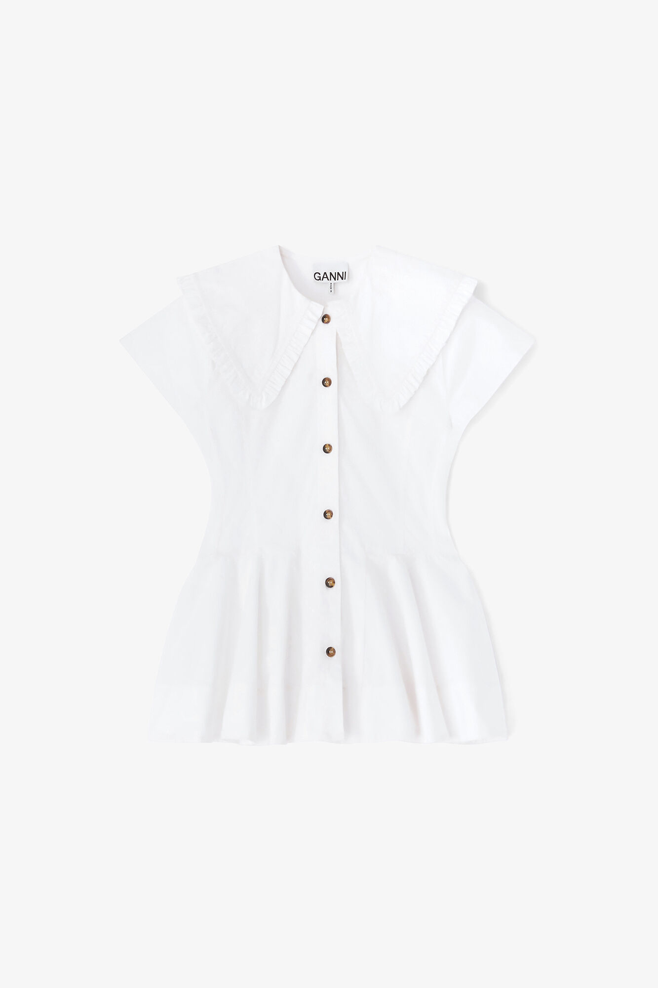 Short Cotton Ruffle Shirt, Organic Cotton, in colour Bright White - 1 - GANNI