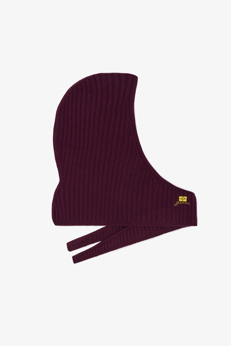 バーガンディ ウールミックス バラクラバ, Wool, in colour Burgundy - 1 - GANNI