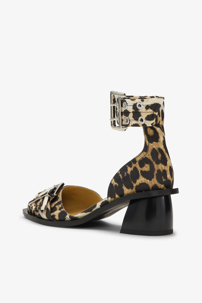 Leopard Print Feminine Buckle Open Cut Pumps, Leopard