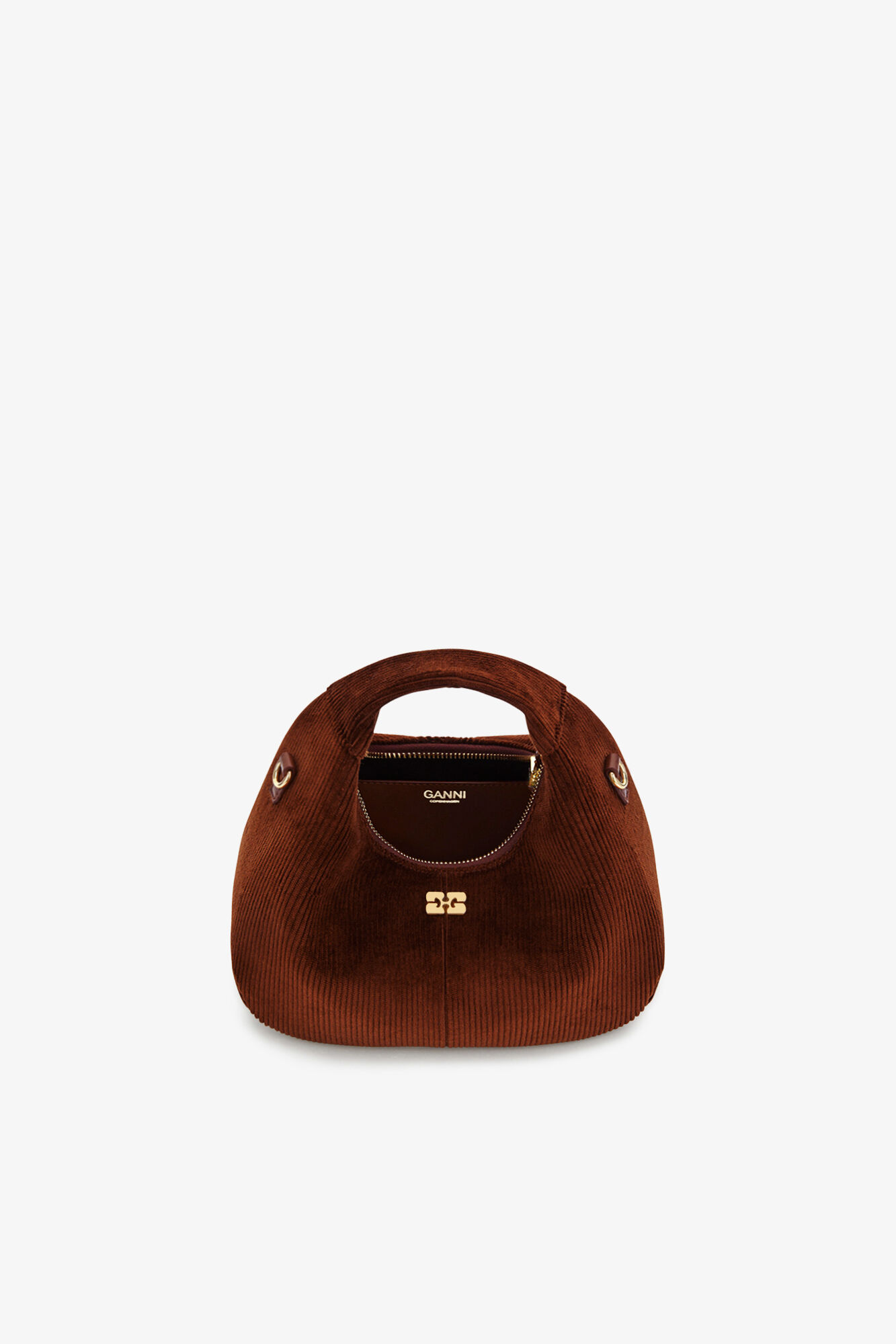 Mini Hobo Bag in Brown Corduroy, Organic Cotton, in colour Tortoise Shell - 3 - GANNI