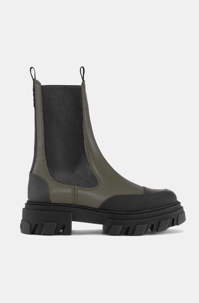 Matte Mid Chelsea Boots, Calf Leather, in colour Kalamata - 1 - GANNI