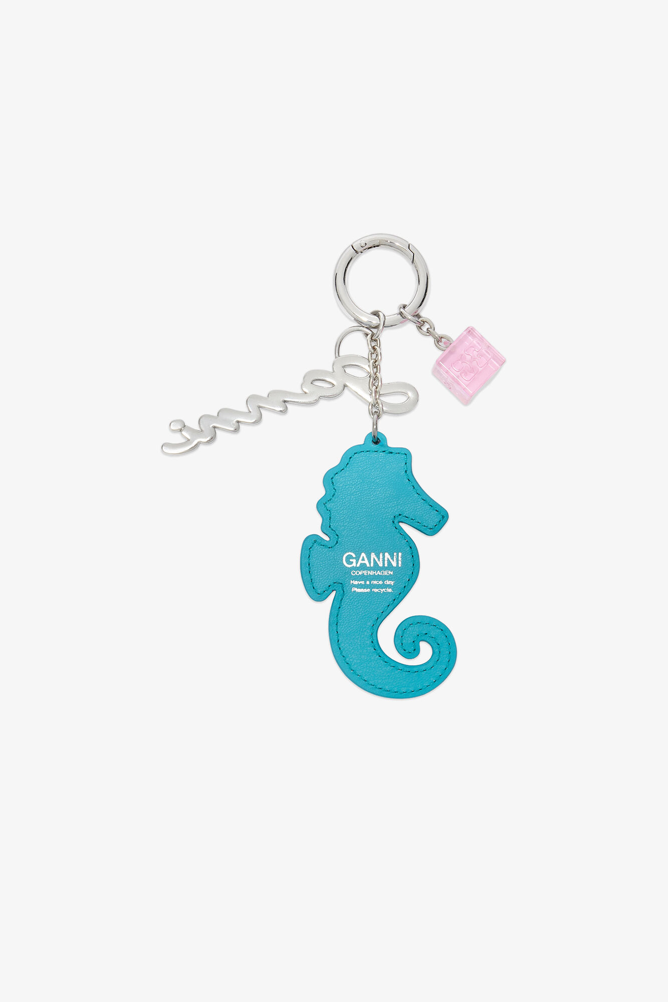 Seahorse Charm, Recycled Leather, in colour Scuba Blue - 2 - GANNI