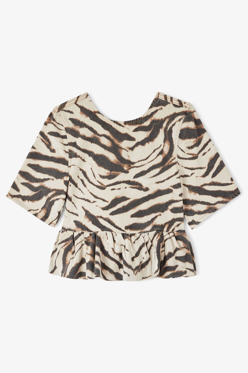 Top in Zebra Denim, Organic Cotton, in colour Egret - 1 - GANNI