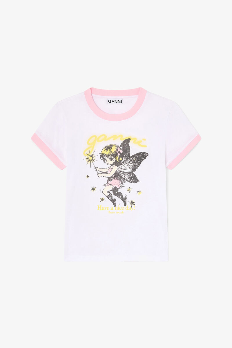 Baby fit T-shirt med fe, Organic Cotton, in colour Bright White - 1 - GANNI