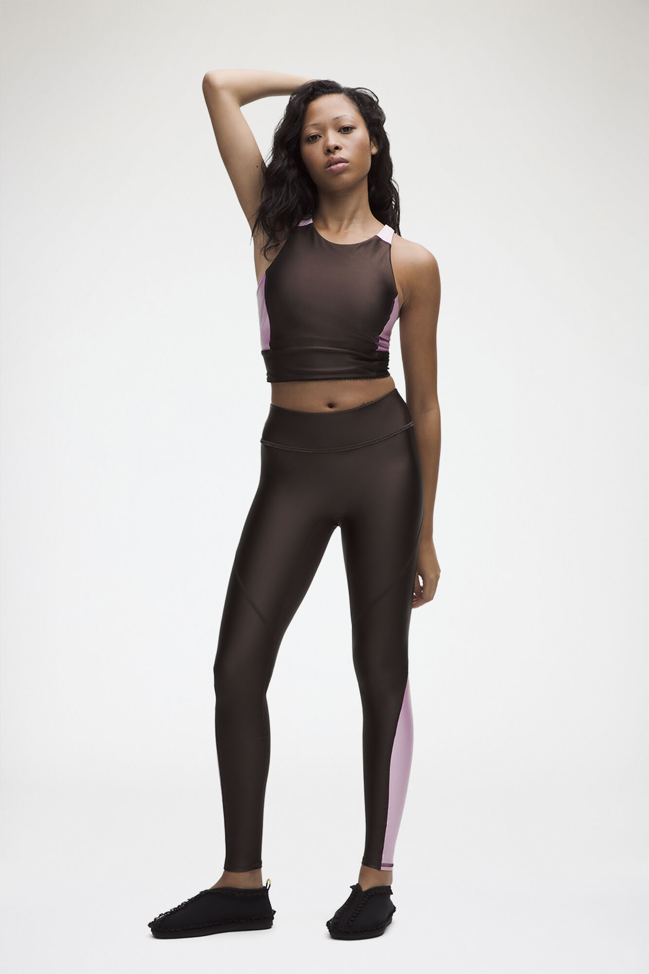 Ruffle-Trim Cropped Tank in Brown, Elastane, in colour Espresso - 2 - GANNI