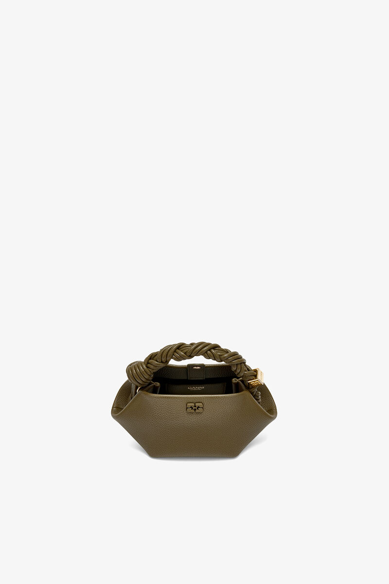 Mini Bou Bag in Grained Green, Recycled Polyester, in colour Military Olive - 3 - GANNI