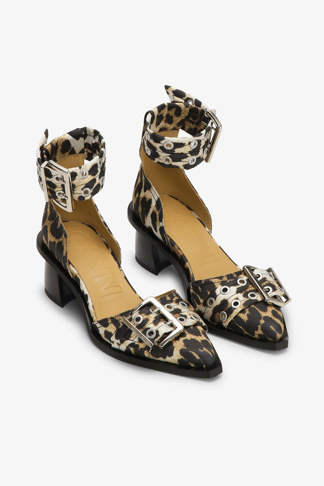 Leopard Print Feminine Buckle Open Cut Pumps, Leopard