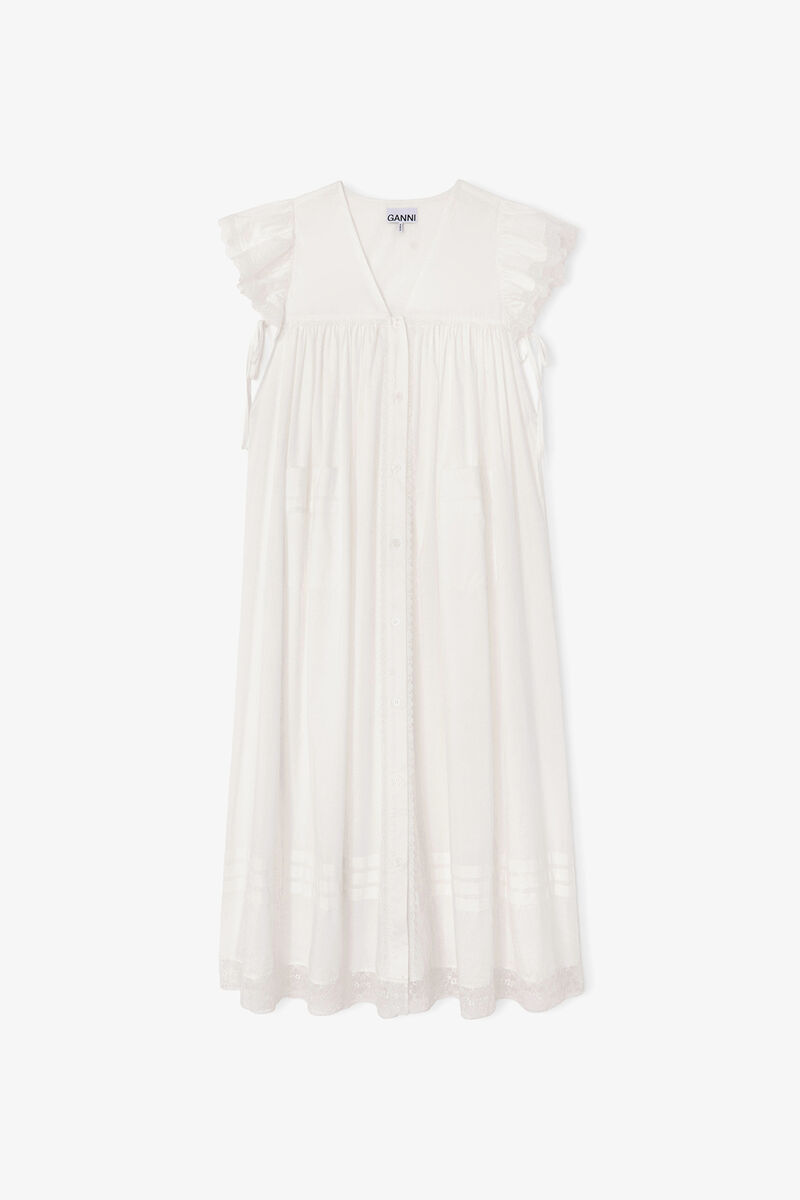Dress in White Cotton, Organic Cotton, in colour Bright White - 1 - GANNI