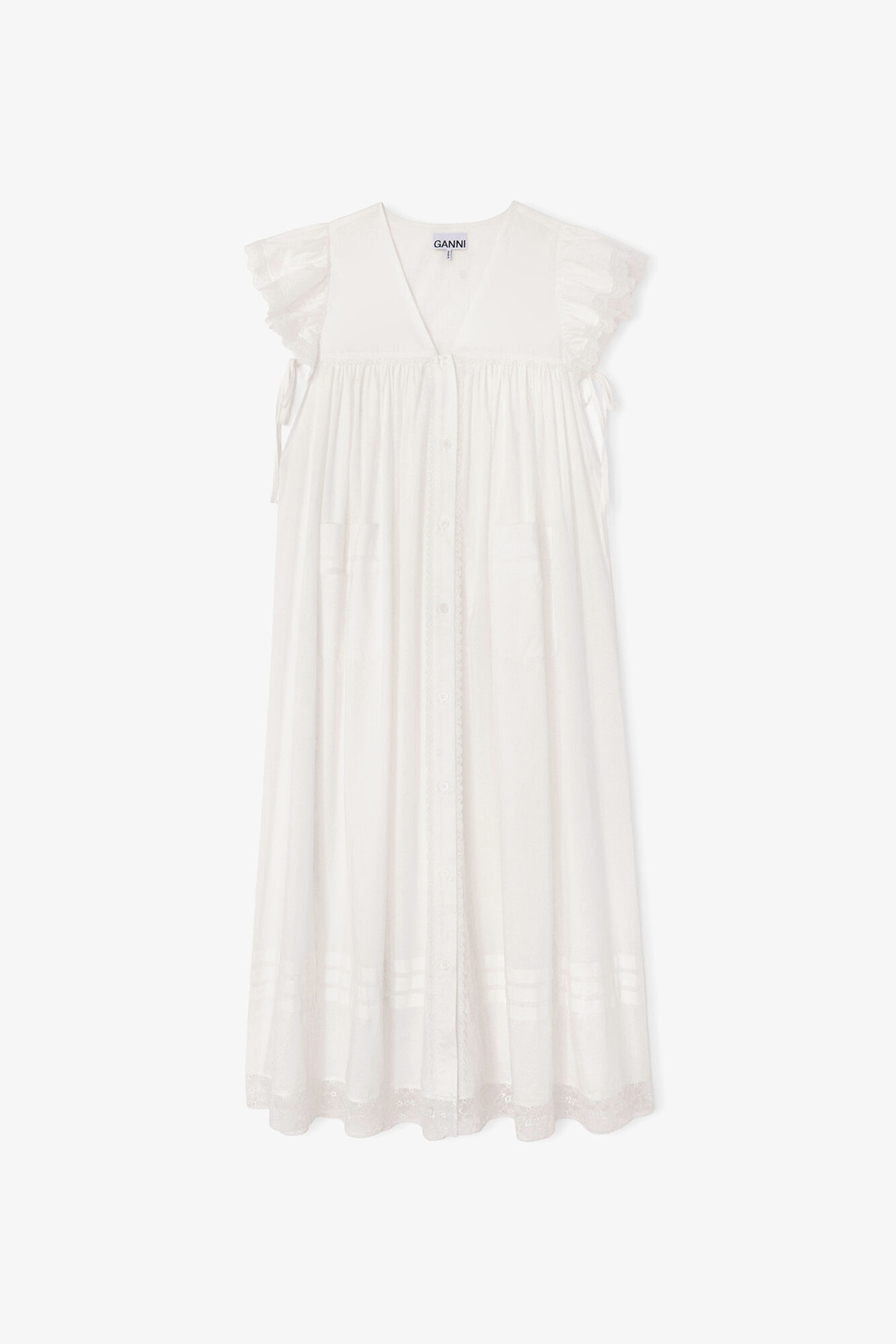 Dress in White Cotton, Organic Cotton, in colour Bright White - 1 - GANNI