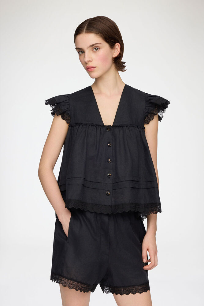 Blouse en lin noir, Black