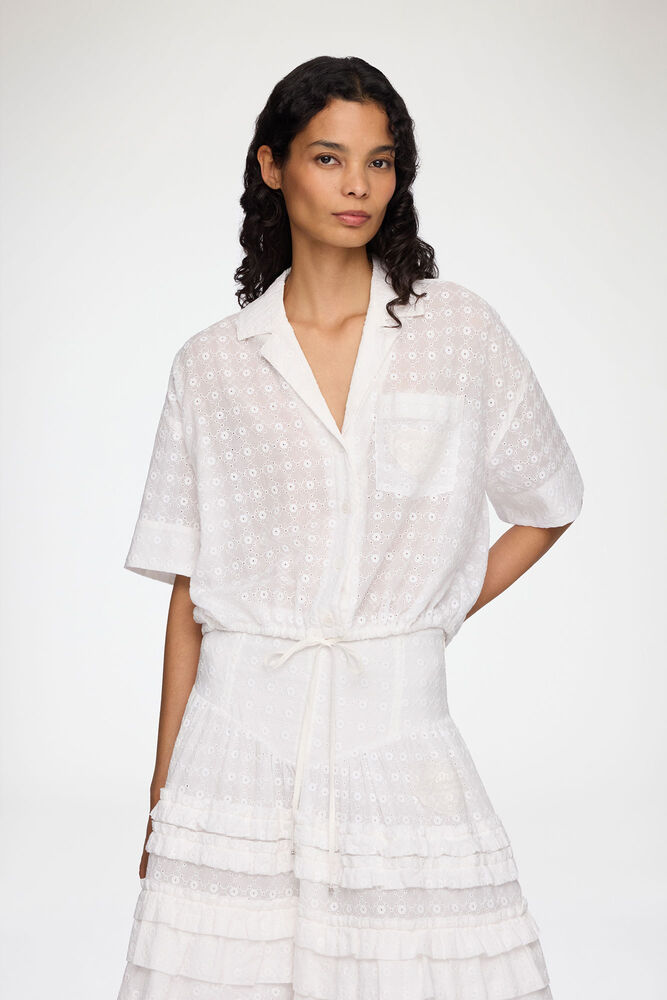 Shirt in White Broderie Anglaise, Bright White