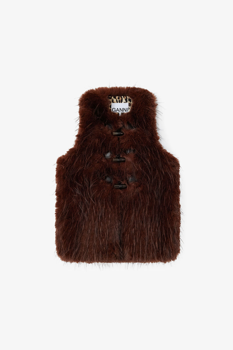 Vest in Alternative Fur, Recycled Polyester, in colour Chicory Coffee - 1 - GANNI