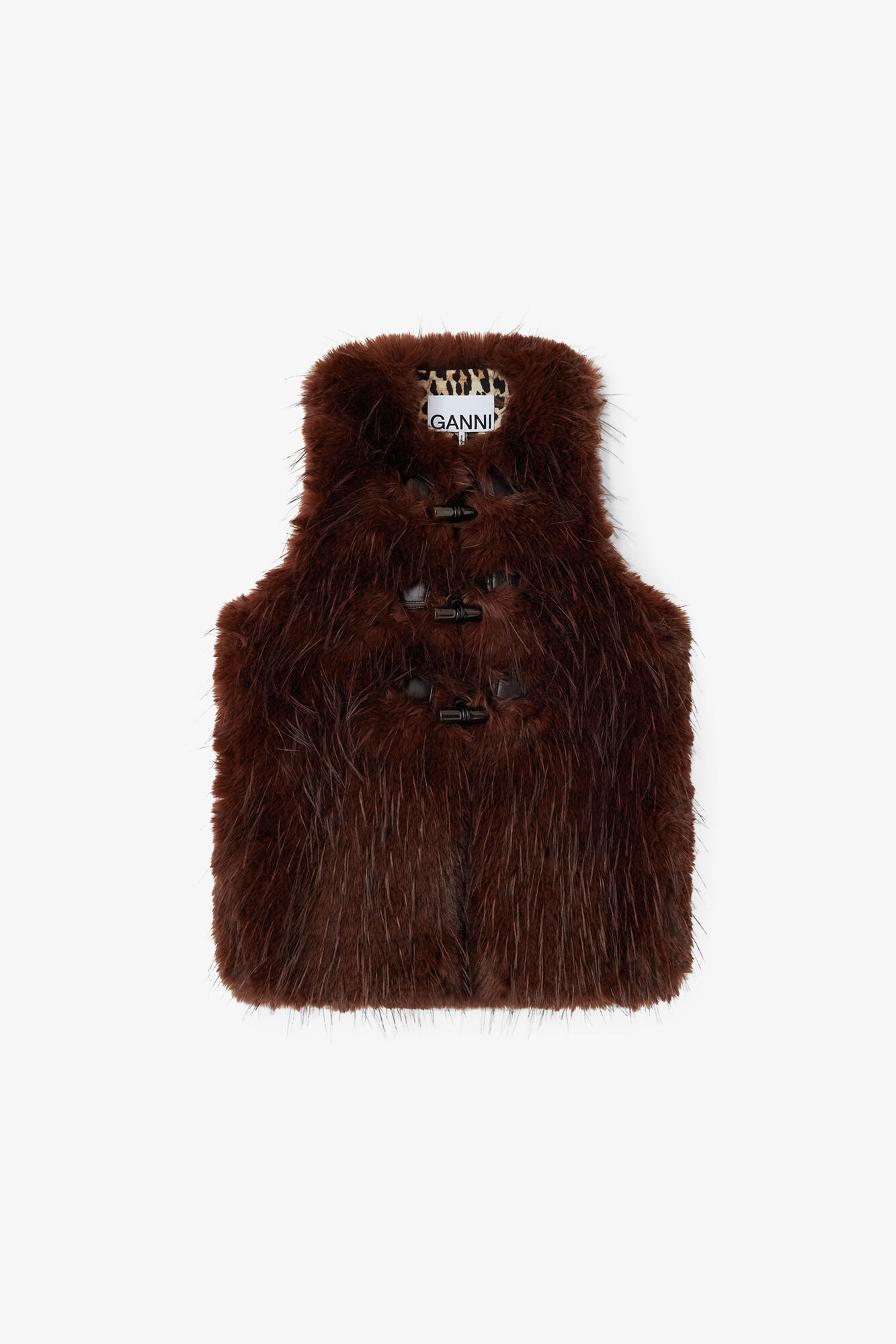 Vest in Alternative Fur, Recycled Polyester, in colour Chicory Coffee - 1 - GANNI