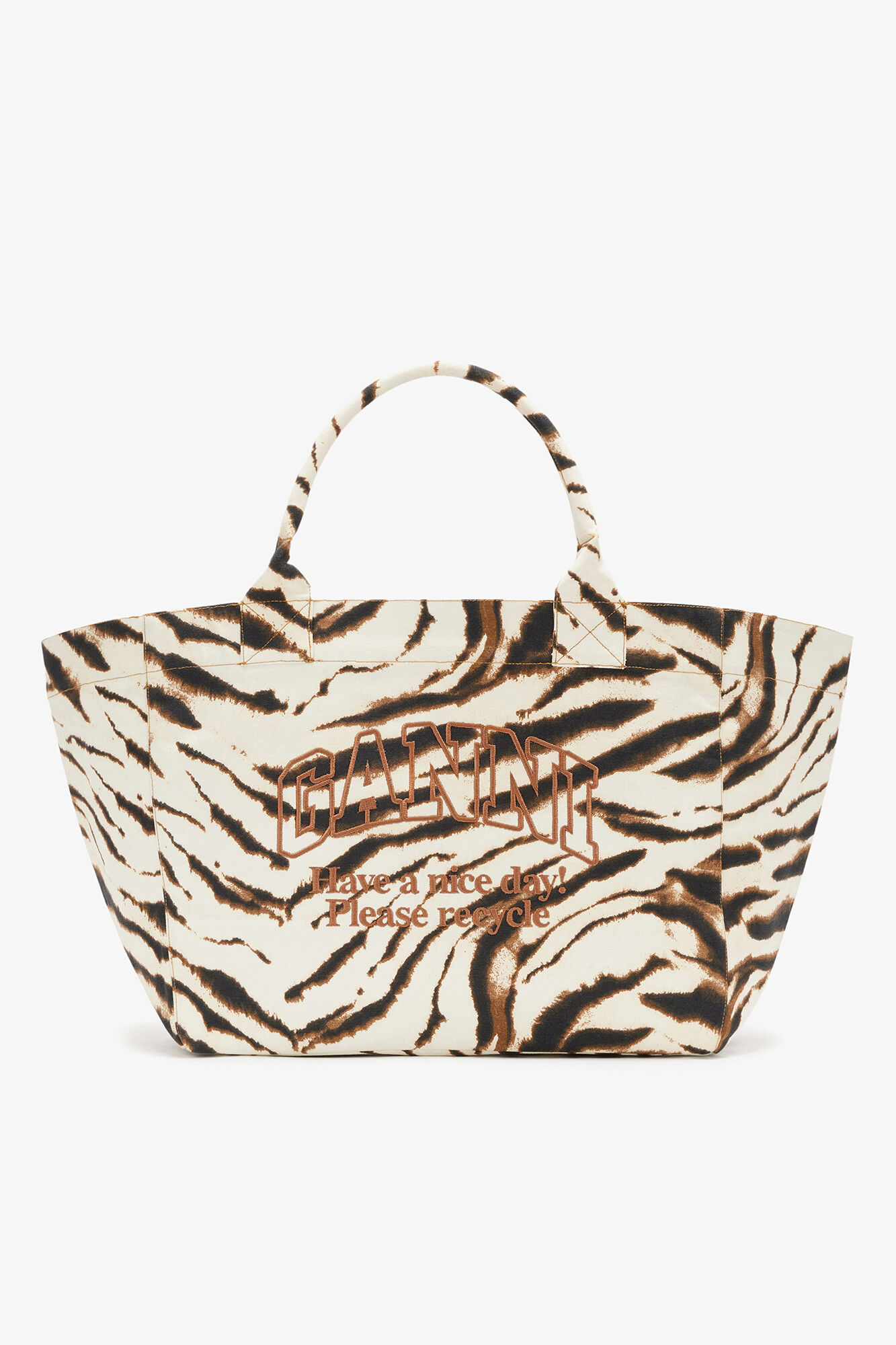 Tote XXL in Zebra, Recycled Cotton, in colour Egret - 1 - GANNI