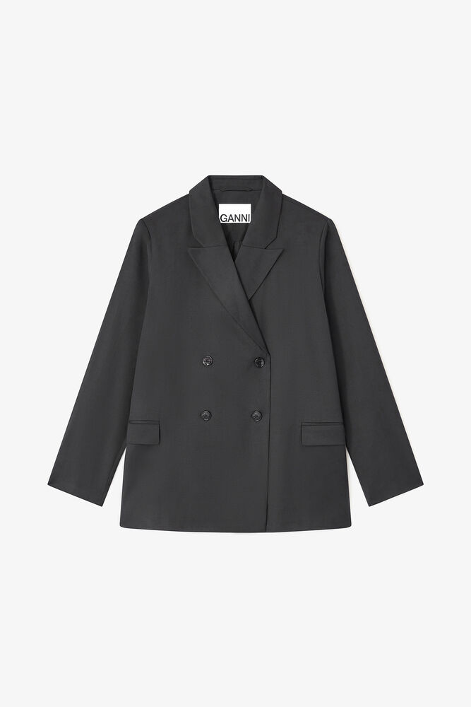 Double-breasted Wool Blazer, Black