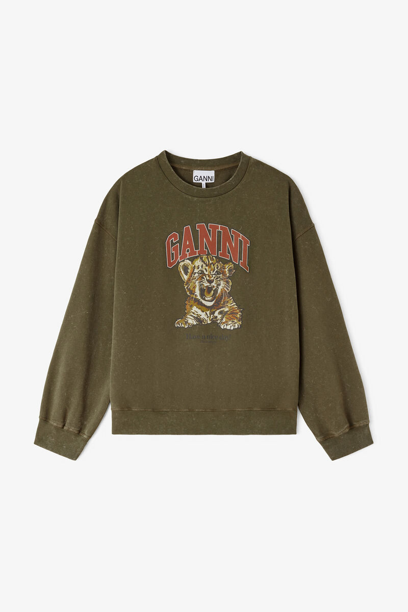 Sweat avec imprimé tigre, Organic Cotton, in colour Military Olive - 1 - GANNI