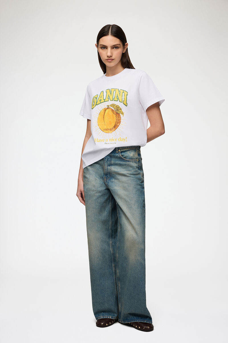 Relaxed Peach T-shirt, Organic Cotton, in colour Bright White - 2 - GANNI