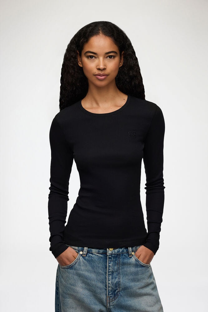 Black Rib Long-sleeve, Black/Black