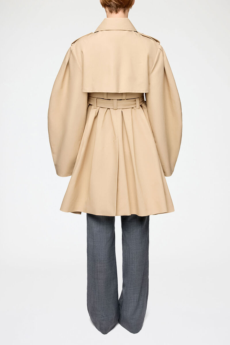 Trench Coat in Double Cotton, Organic Cotton, in colour Warm Sand - 2 - GANNI