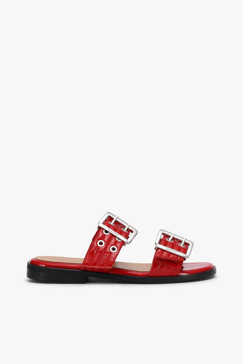 Feminine Buckle Two-Strap Sandals in Red, Polyurethane, in colour Racing Red - 1 - GANNI